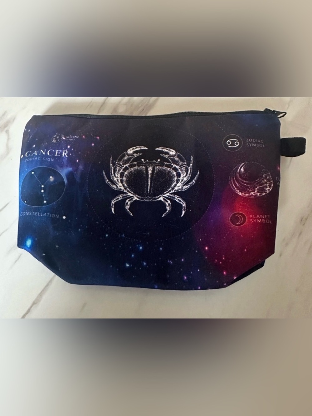 Zodiac Cancer Crab Cosmetic Bag in Galaxy Print